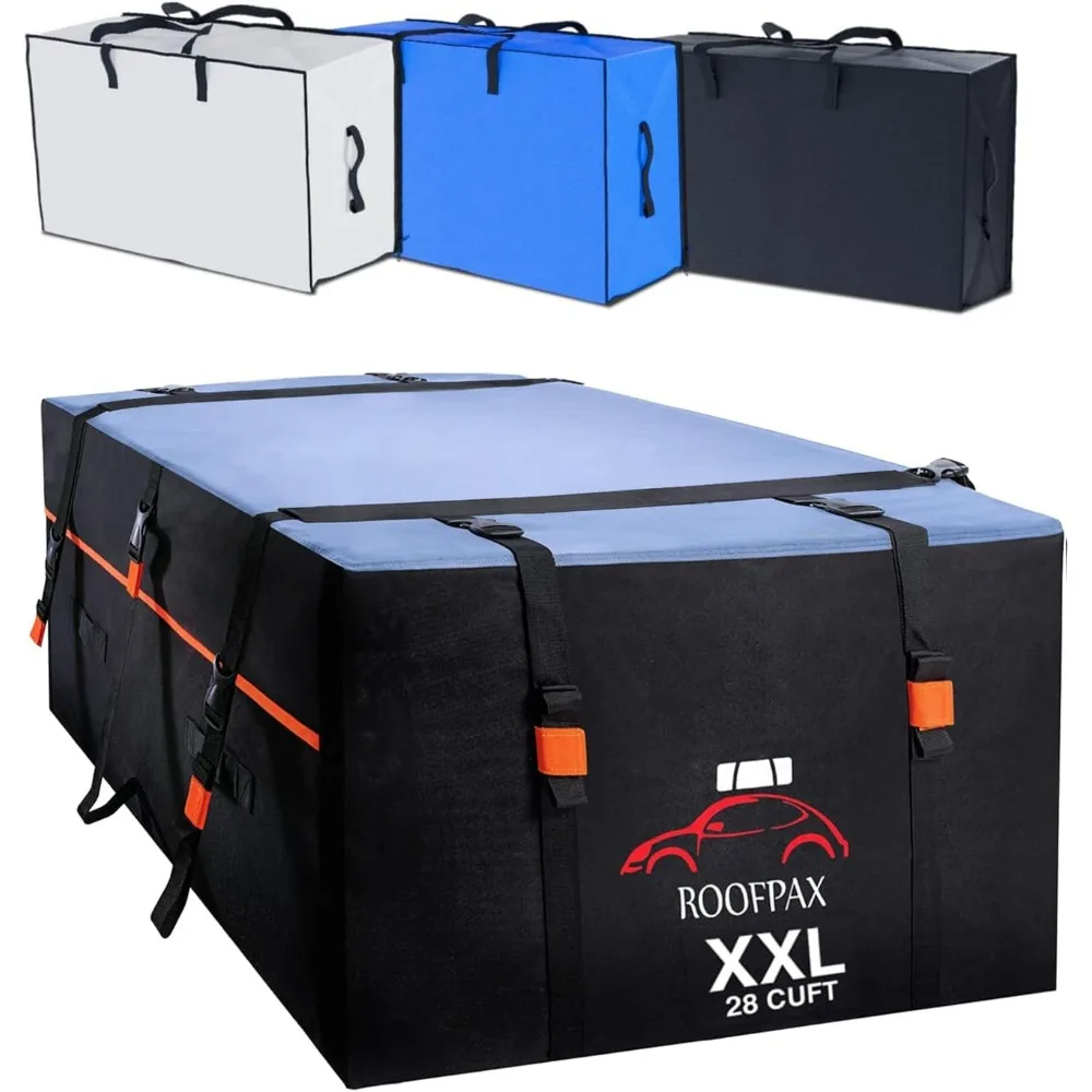 

XXL 28 cuft Car Rooftop Cargo Carrier Bag Extra Waterproof Car Roof Storage with 10 Heavy Duty Tie Down Straps and 4 Hooks Roof