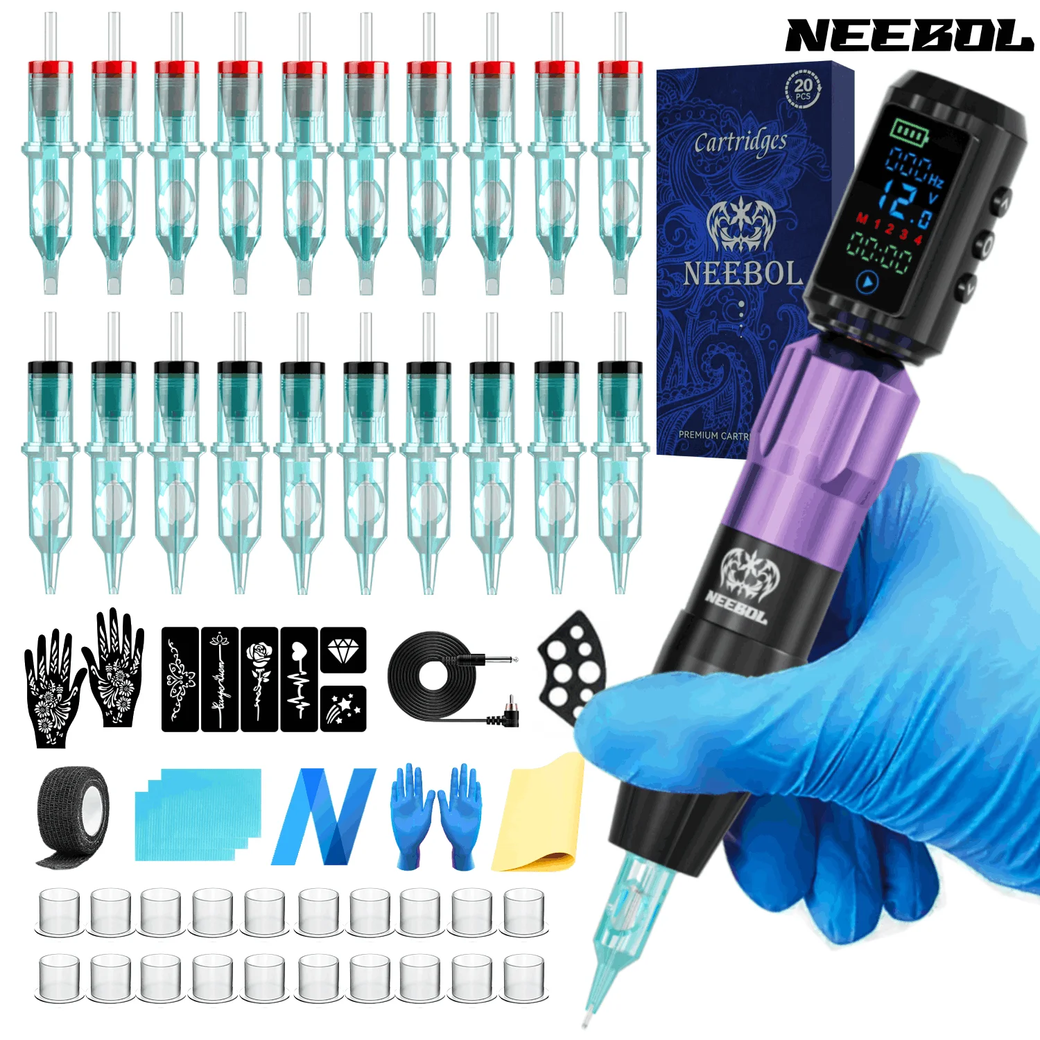 

Набор для татуировки Полный набор тату-машин, аккумулятор 1600 мАч, 10000 об/мин с низким уровнем шума, 20 игл для татуировки, праздничный подарок для макияжа