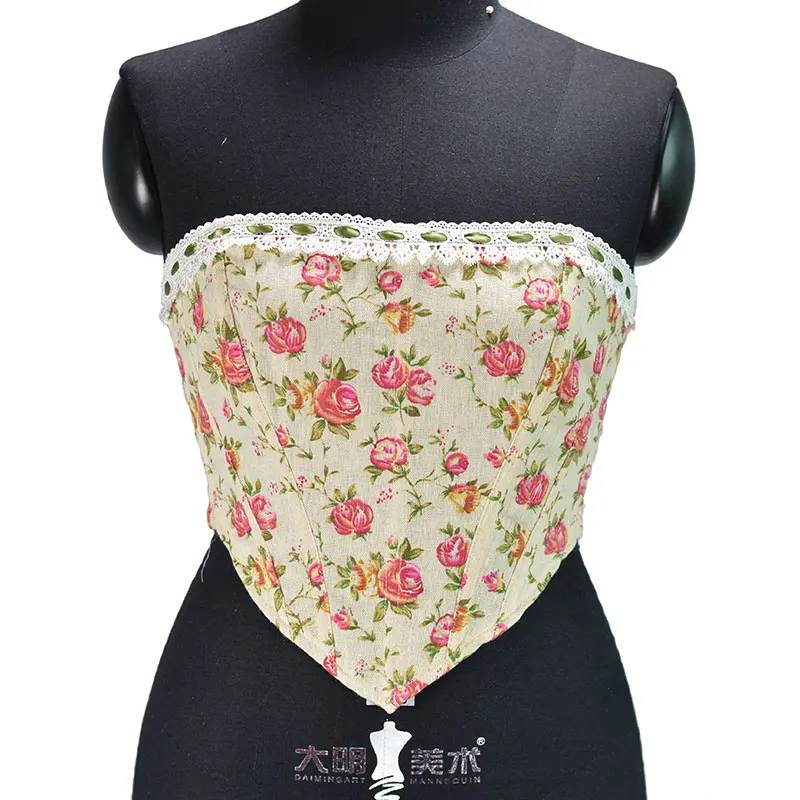 

Pink Women Corset Cropped Top Retro Vest Sexy Corselet Slimming Vintage Bustiers Shoulder Off Short Style Gather Breast Shaper