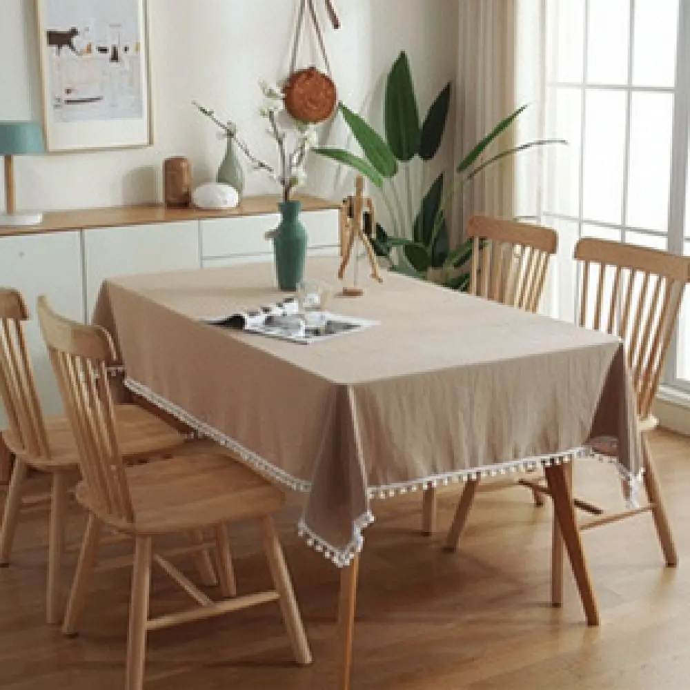Cotton Linen Tablecloth Nordic INS Style Ruffled Trim Table Cover Dustproof Protection Mat For Dining Desk Decor