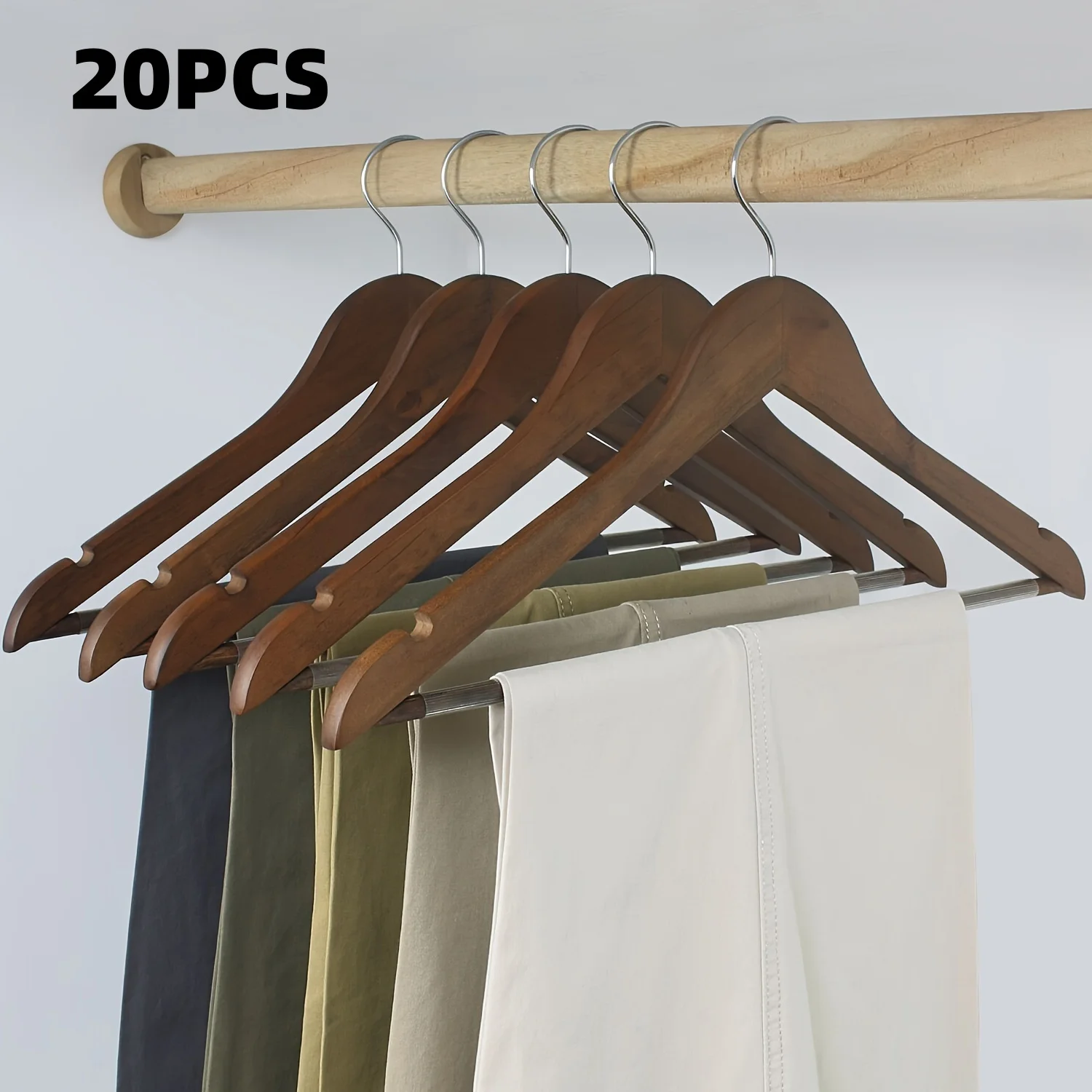 Wooden Hangers Curved Hanger Solid Wood Coat Hangers with Stylish Hooks Heavy-Duty Clothes Jacket Shirt Pants Suit Hangers