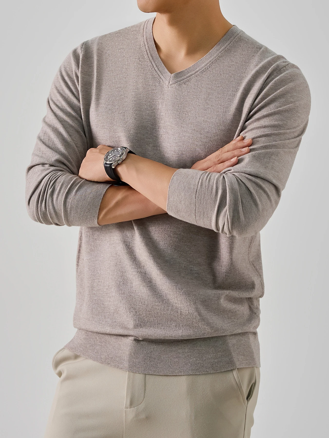 Herren Frühling Herbst Dünner Strickpullover Klassischer V-Ausschnitt Einfarbiges Design Geeignet für Freizeit Sport Geschäftskleidung – Detail 11