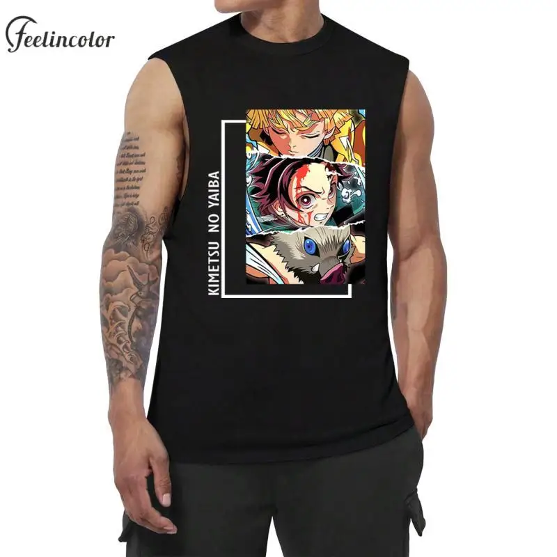 Japanese Anime Men Vest Agatsuma Zenitsu Sleeveless Shirts Hashibira Inosuke  Black White Tank Tops Summer Male Clothing