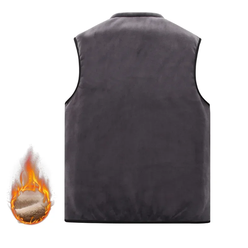 Men's Fleece-Lined Large Size Vest Autumn/Winter Warm Casual Home Decor Sleeveless Inner Casual Vest For Dad