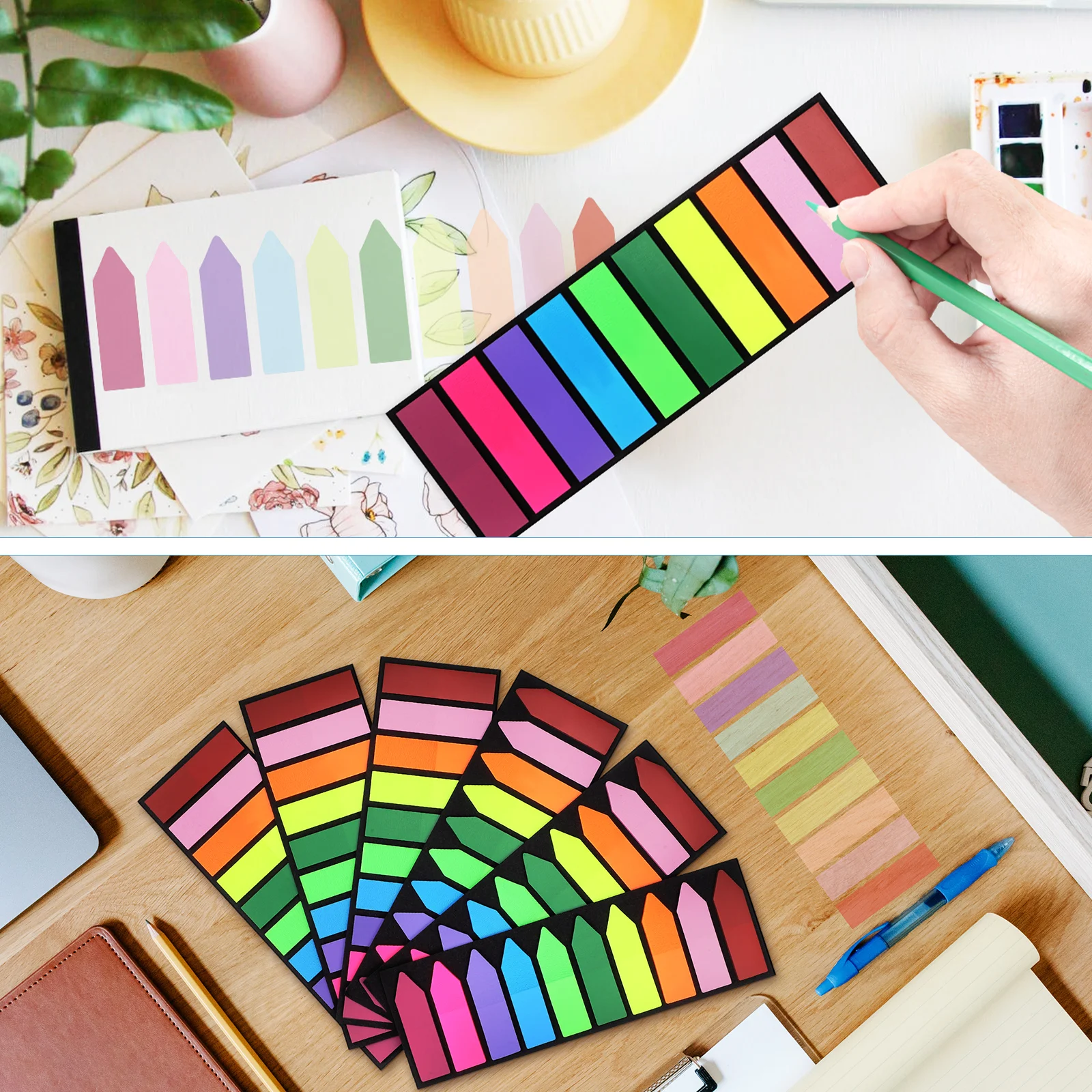 

6 Fluorescent Notepad Tabs 10 Colors Flat Head 3 Packs Pointed Head 3 Packs Sticky Page Markers Book Tabs Reading Notebooks