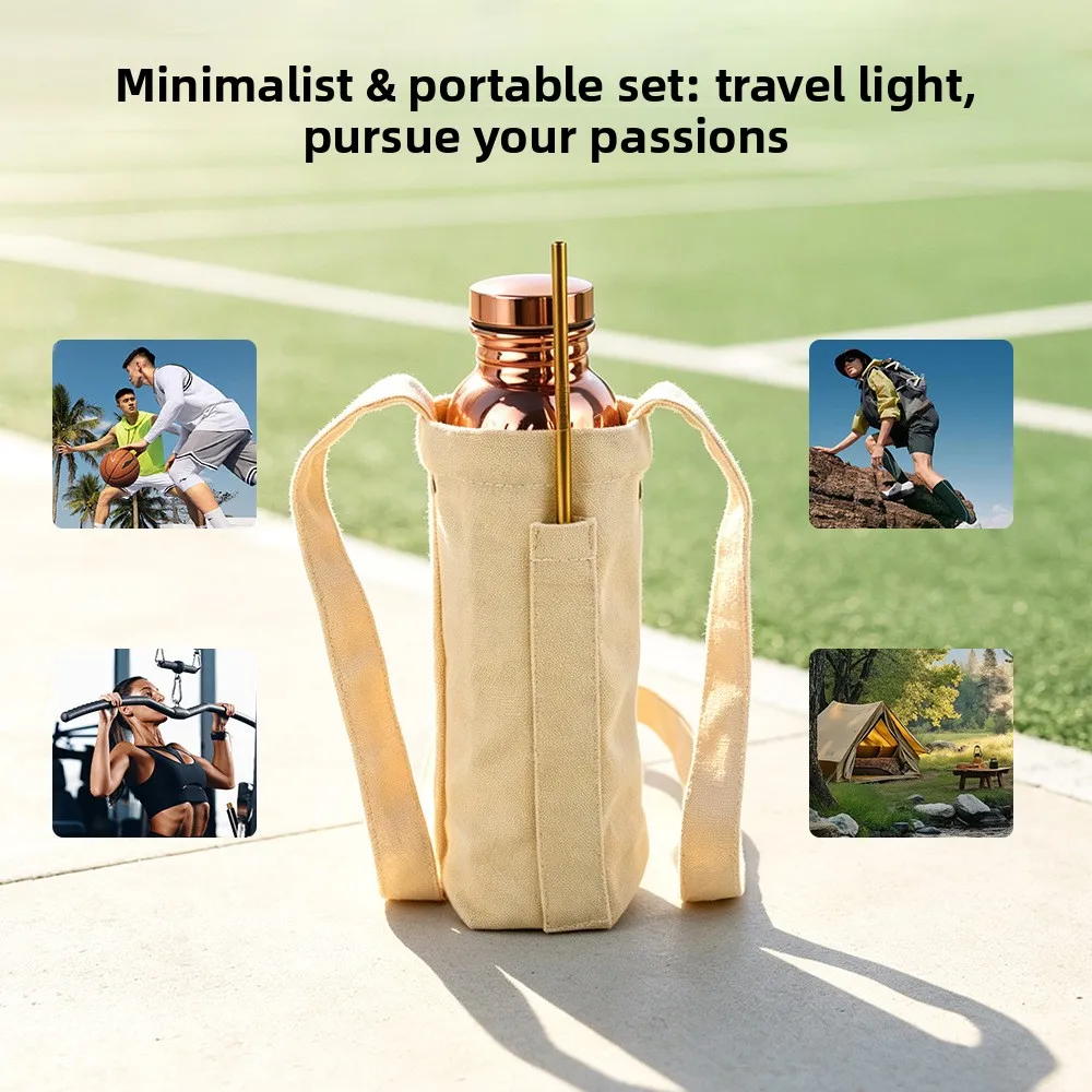 With canvas tote bag hammer pattern water bottle sealed leak-proof outdoor cycling water cup