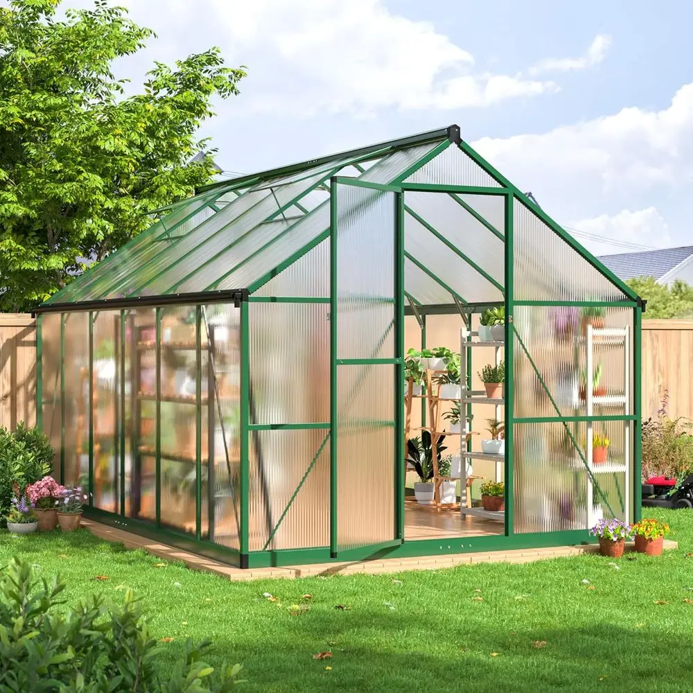 

Quick Assembly Outdoor Polycarbonate Greenhouse, 8x12 FT, with Roof Vent, Aluminum Frame, Ideal for Gardening Enthusiasts