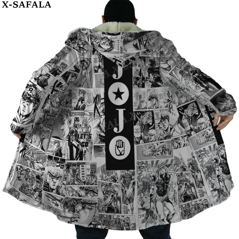 

Anime Jojo's Bizarre Adventure Overcoat Coat 3D Print Thick Warm Hooded Cloak Men Windproof Fleece Unisex Casual-6