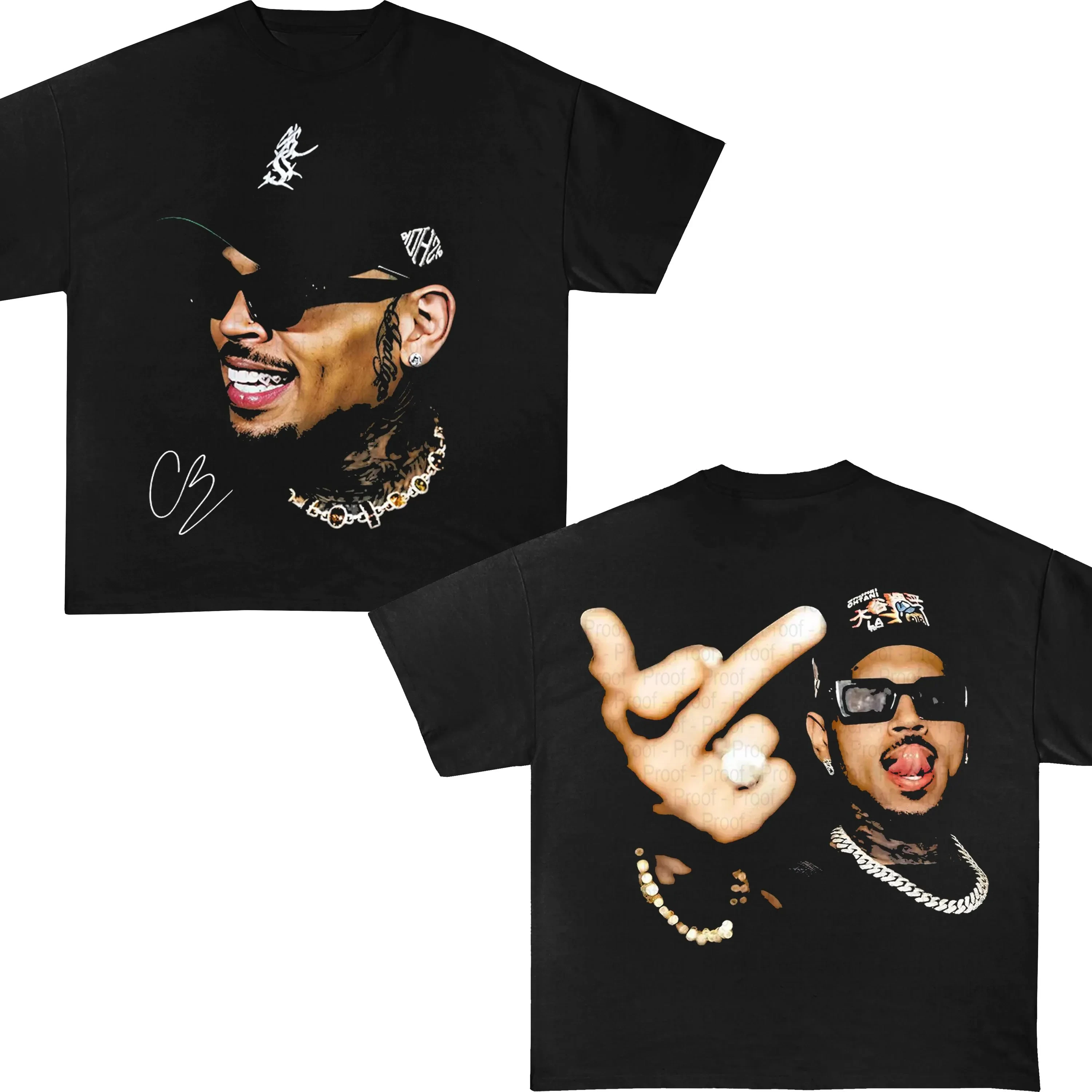 The Face of Breezy Chris Brown 2 Sided Graphic T-shirt Short Sleeve Casual Top Dual Sided Portrait Print for Fashion Lovers
