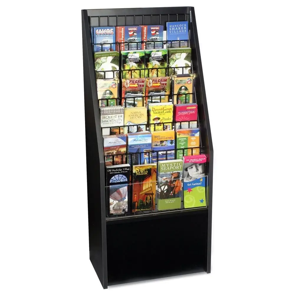 

Floor Literature Rack Brochure Holder Stand, 12 or 24 Pocket Free Standing Pamphlet Display, Black BDI1224BLK