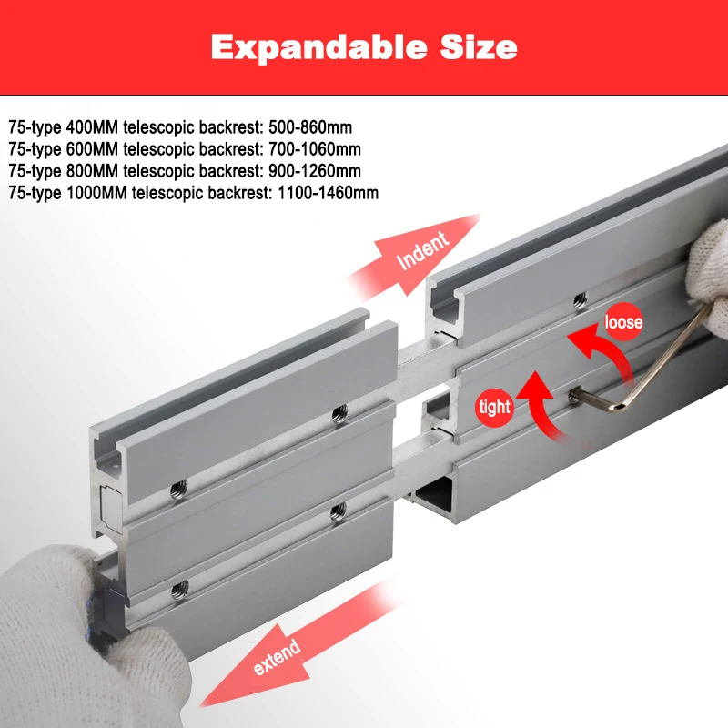 75 ประเภทขยาย Telescoping รั้วอลูมิเนียมโปรไฟล์ Router T-Track เห็นตารางรั้วไม้ T-Slot Miter Track ดัดแปลงเครื่องมือ