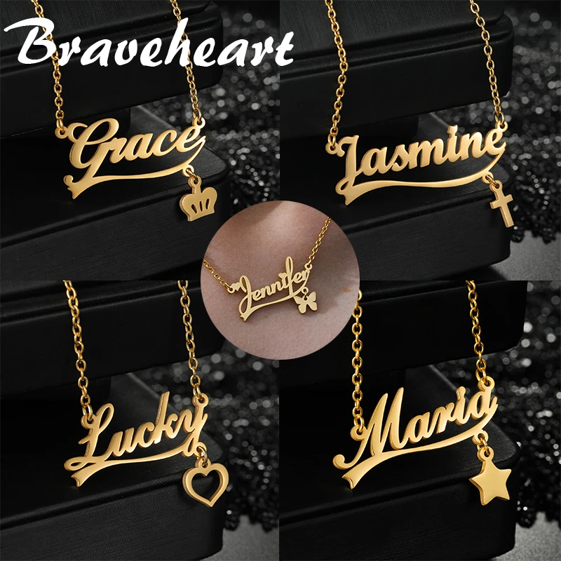 

Ожерелье с именем на заказ, сердце, крест, корона, звезда, бабочка, подвески для женщин, персонализированное колье из нержавеющей стали, ювелирные изделия, подарок на день рождения