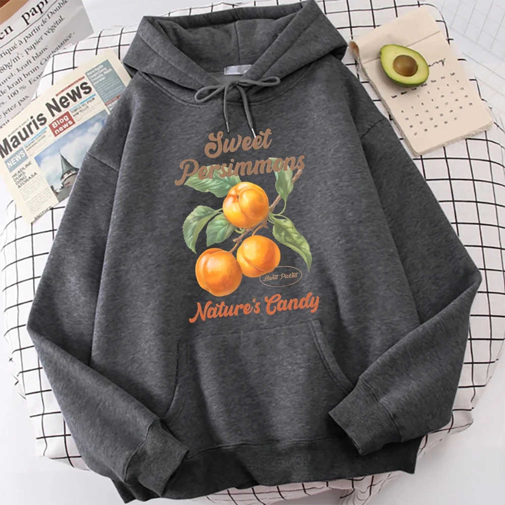 Sweet Persimmons Nature Candy Graphic Hoodie für Frauen Retro Vintage Classic Herbst Winter Kapuzenpullover Komfortpullover