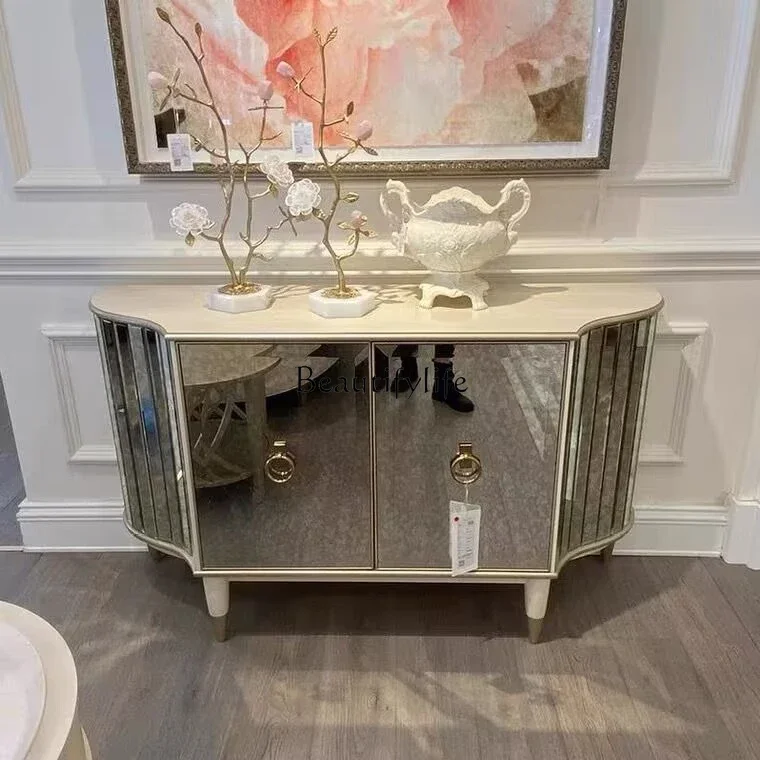 

FG44American Light Luxury Living Room Solid Wood Coffee Table French New Classical High-End Glass Surface Audiovisual Cabinet