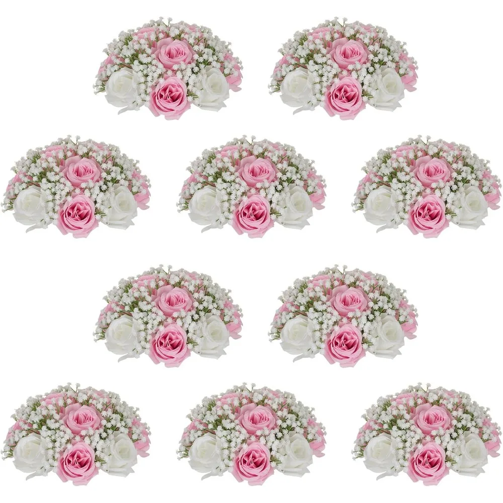 

Pink Rose Centerpiece, 10 Artificial Flower Ball Bouquets with A Diameter of 9.4 Inches, Wedding Centerpiece Decoration