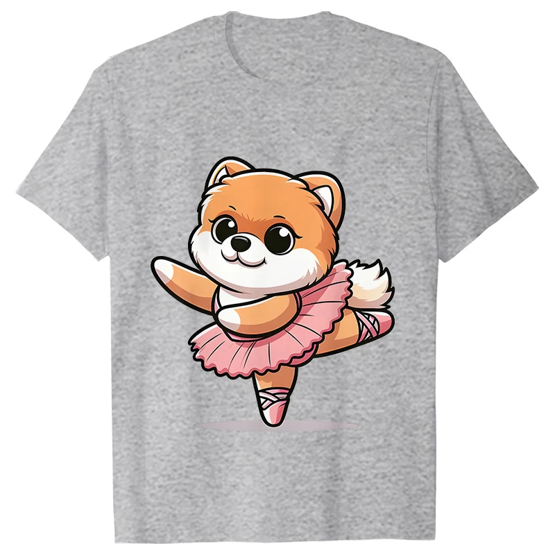 Camiseta de manga corta con estampado de perro bailarín para mujer, blusa Harajuku con cuello redondo, Tops Y2k, ropa de calle informal para mujer