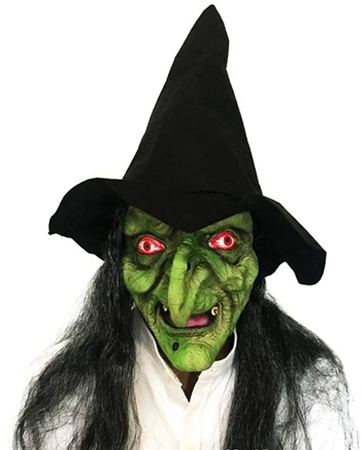 Old Woman Witch Mask, Halloween Costume Mask with Hair and Hat Creepy Scary Party Cosplay Prop Prom Dress Up Mask