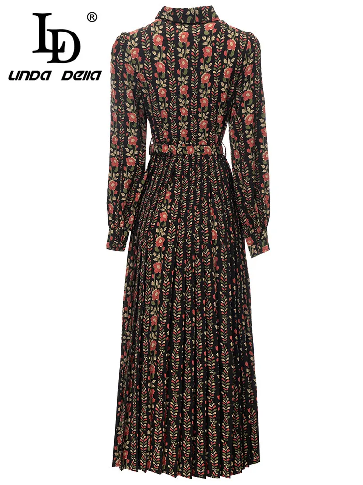 LD LINDA DELLA 2024 Autunno Vintage Fashion Dress Donna Splice manica lunga Cintura monopetto lungo Bouffant Abito floreale