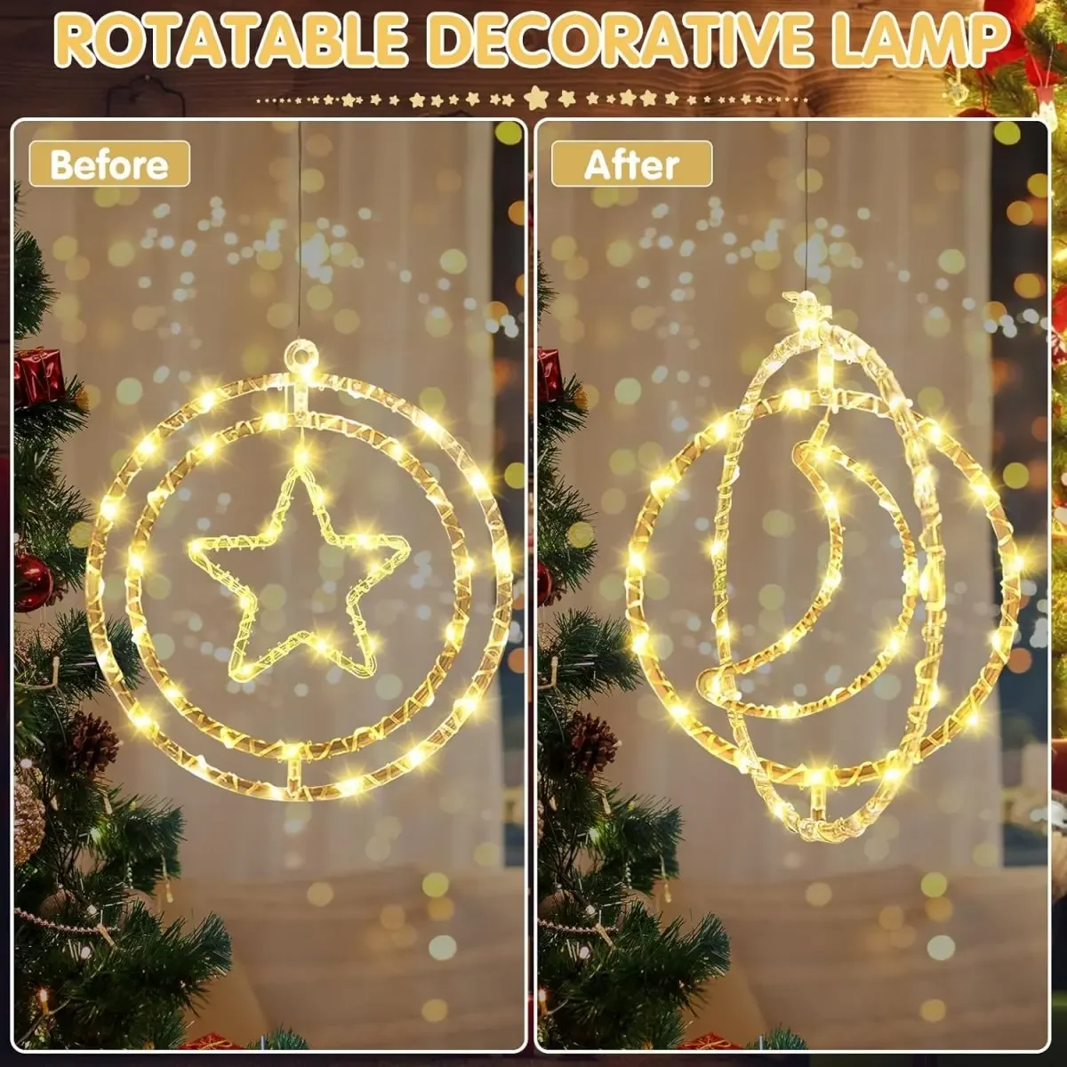 Pop 1pc Christmas Decor Lighting LED Star Rotatable Christmas Lamp 32cm Star&Moon Hanging Light For Home Indoor Outdoor Window D