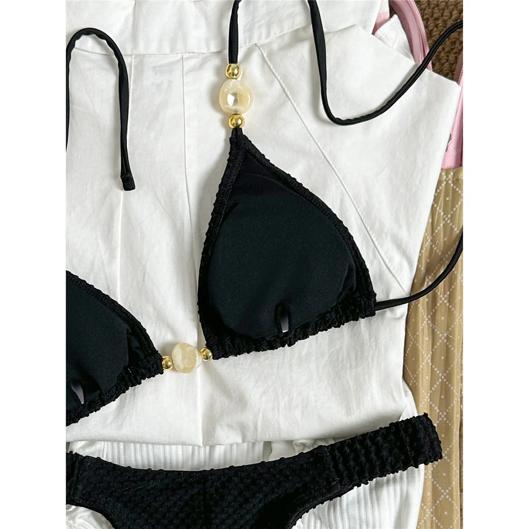 Gefalteter, geknitterter Neckholder-Bikini, Damen-Badeanzug, zweiteiliger Bikini-Set, brasilianischer Badeanzug, Badebekleidung, Schwimmanzug V8134 – Detail 13