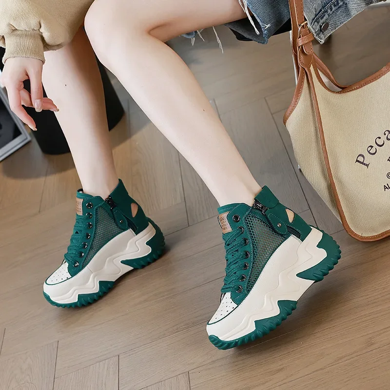 Buty damskie damskie buty sportowe 8CM wzrost skórzany białe buty jesienna platforma casualowe buty sportowe damskie buty do biegania damskie buty