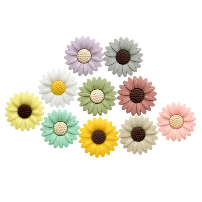 15Pcs 20MM Chrysanthemum Sunflower Silicone Beads Baby Teether Chew Toys For Making Necklace Jewelry Pacifier Chain Accessories