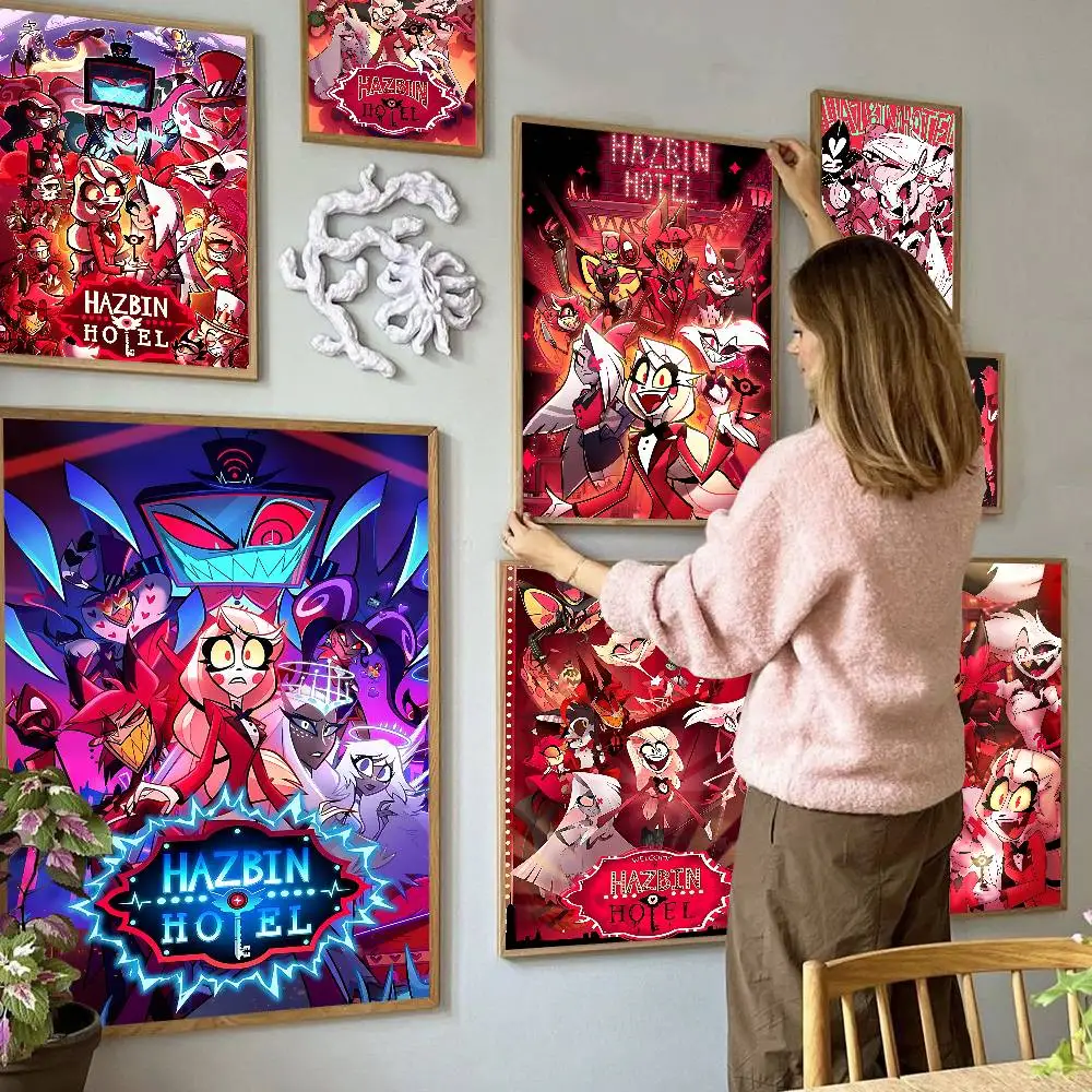 Anime H-HazbinS H-Hotel Alastor Movie Sticky Posters Retro Kraft Paper Sticker DIY Room Bar Cafe Aesthetic Art Wall Painting