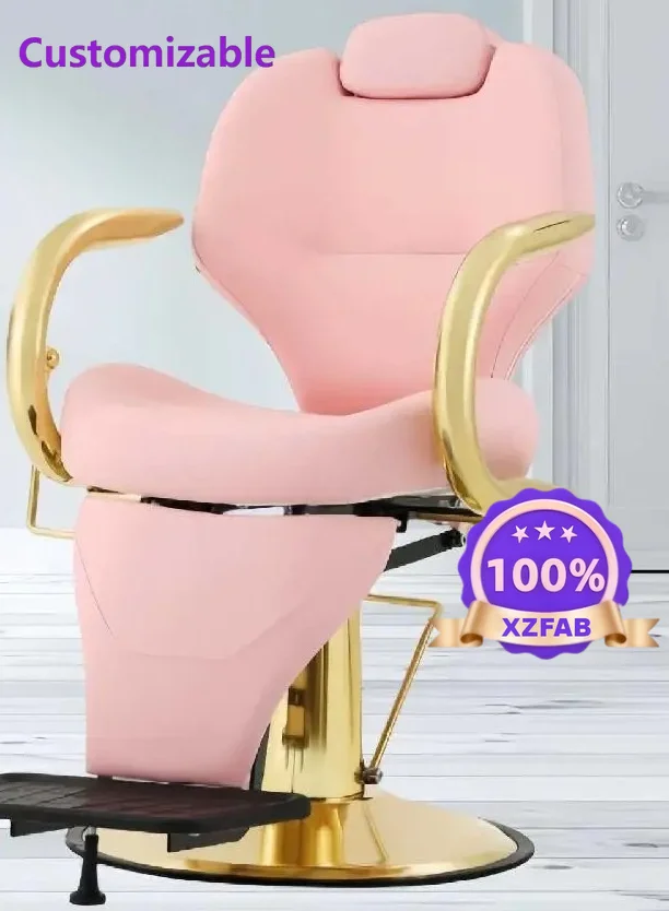 Factory Direct 2026 Pink gold barber  Metal hair  South American barber  reclining rotating salon Barber shop chair