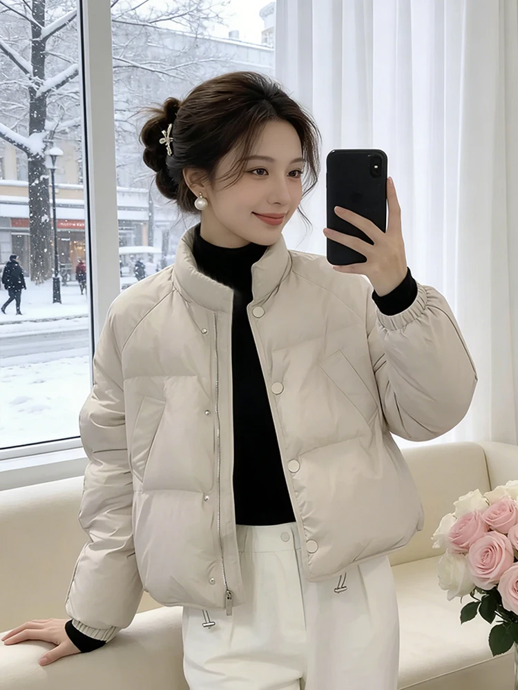 

Модная утепленная короткая хлопковая куртка для женщин с воротником-стойкой, зимнее пальто в корейском стиле, свободный крой, на молнии, цветное