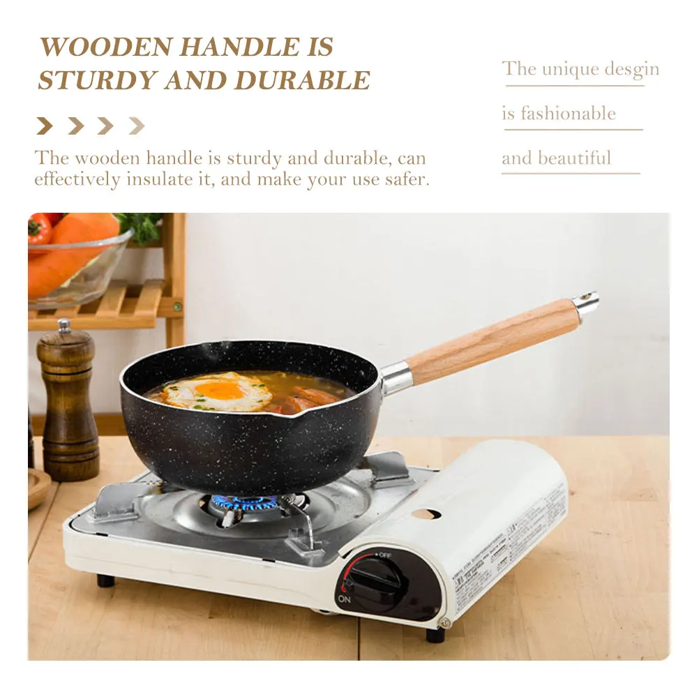 

Medical Stone Frying Non Stick Wooden Handle Omelette Pan Heat Resistant Skillet Flat Bottom Easy Clean Cooking Pot
