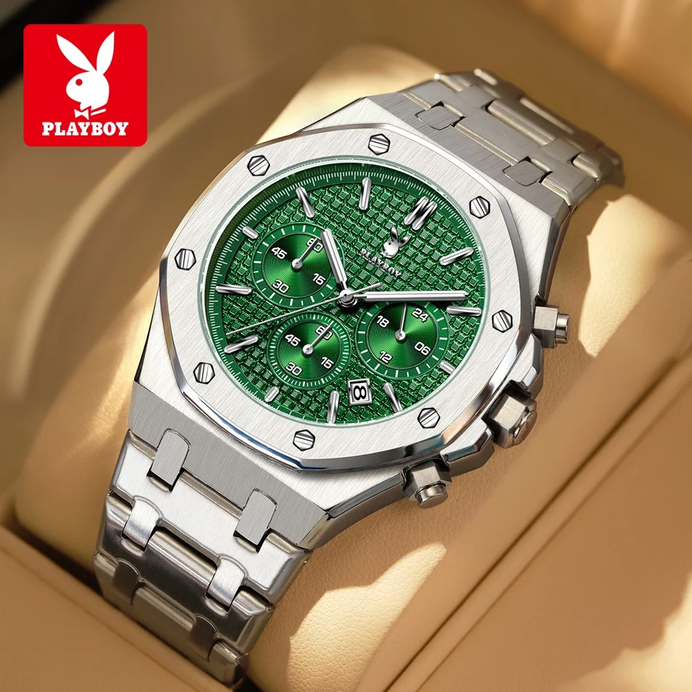 

PLAYBOY 3526 Fashion Brand Quartz Watch Luminous Function 30m Daily Waterproof Chronograph Second Hand Date Window Watch