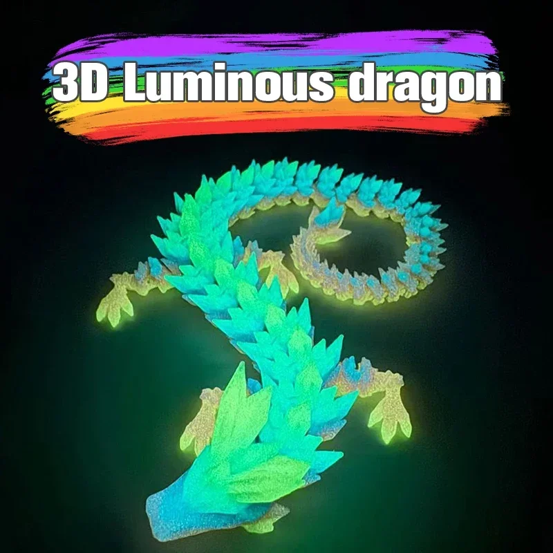 3D Printed Luminous Chinese Loong Flexible Articulated Dragon Crafts Ornaments Home Desktop Decoration Figurines Statue Gifts