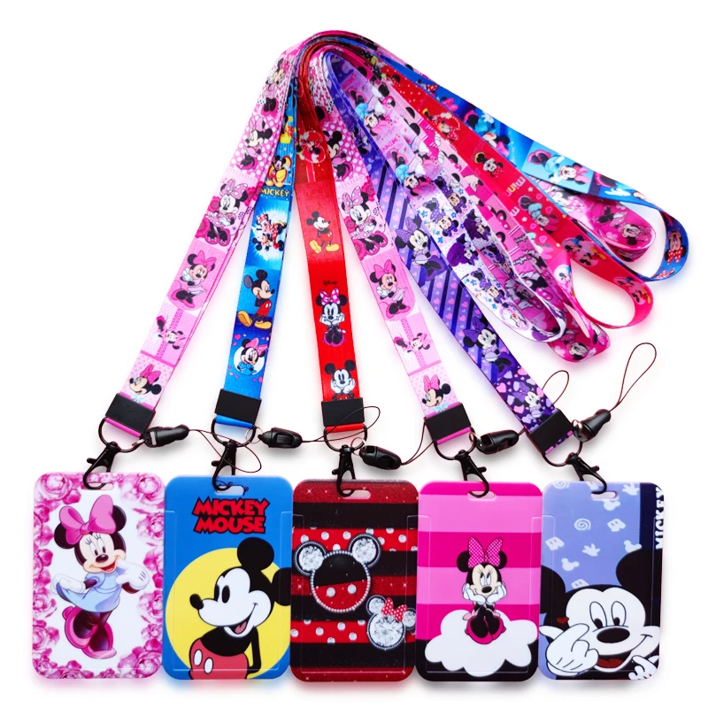 Disney Mickey Minnie Identification Card Holder lanyards Key chain Cartoon Card Case ID Badge Holder Neck Strap Credentials