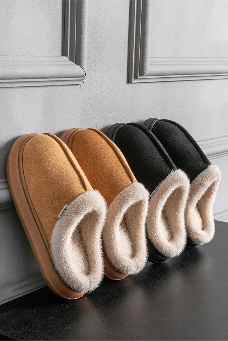 Modische, flauschige Plateau-weiche Hausschuhe für Damen, Plüsch, warme Baumwollschuhe, bequem, rutschfest, Herbst-Winter, Unisex-Hausschuhe – Detail 12