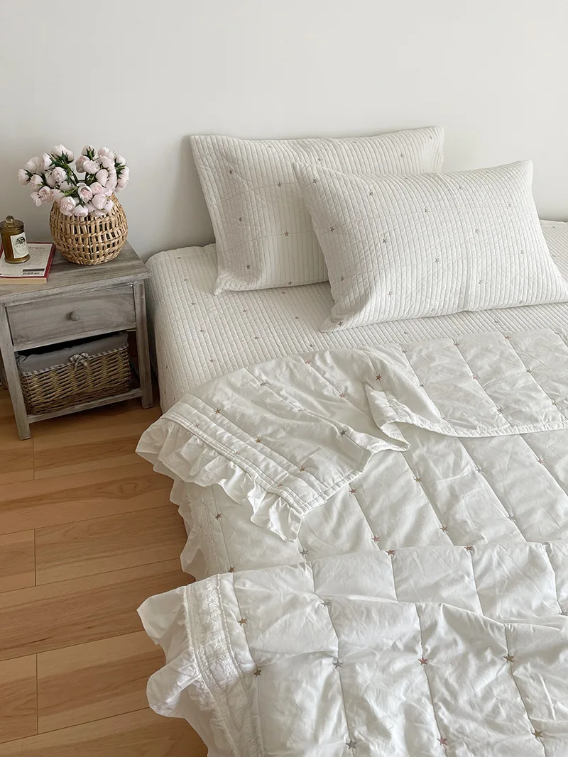 

Simple 100% Cotton 3-Piece Quilt Set - Star Embroidery Bedspread & Coverlet Set, Lightweight Summer & Spring Thin Comforter 1PC