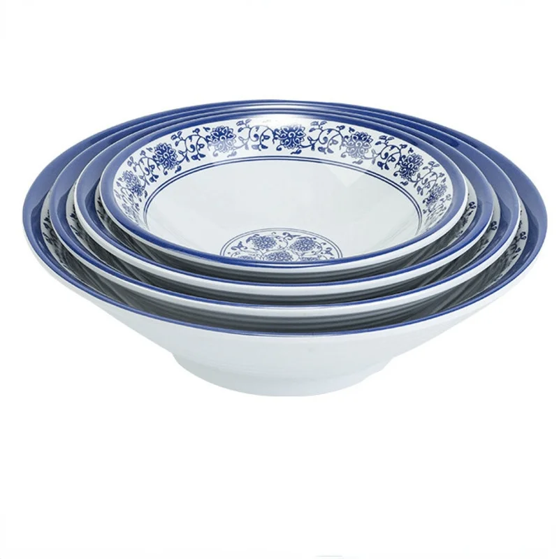 Blue And White Imitation Porcelain Dinner Plates Snack Tray  Soup Rice Bowl Spoon Plastic Creative Hotel Restaurant Sushi Plate