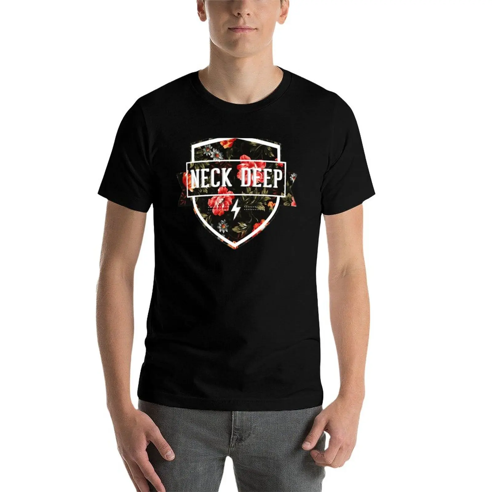 

Neck Deep Floral Logo T-Shirt cotton t shirts high quality printed t shirts for man t shirt man cotton T-Shirt