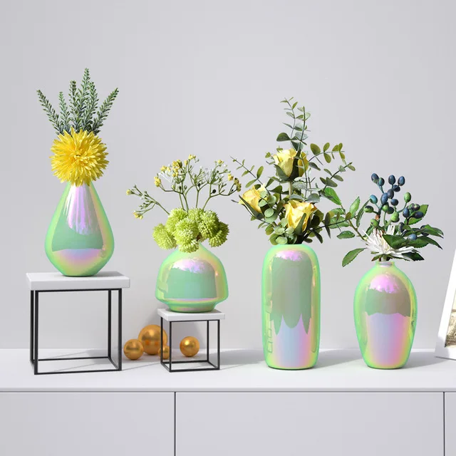 

Modern Pearl Green Ceramic Vase Fake Flower Arrangement Home Livingroom Table Furnishing Crafts Club Store Ornaments Decoration