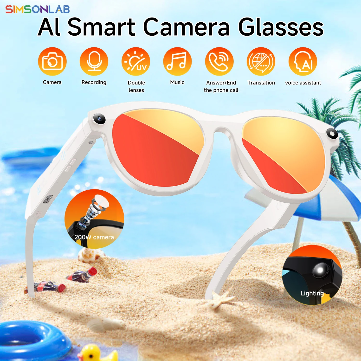 

2025 Smart Glasses 200W HD Camera Photo Video LED Flash AI Translation Large Capacity Earphone Bluetooth For Men And Women Gifts