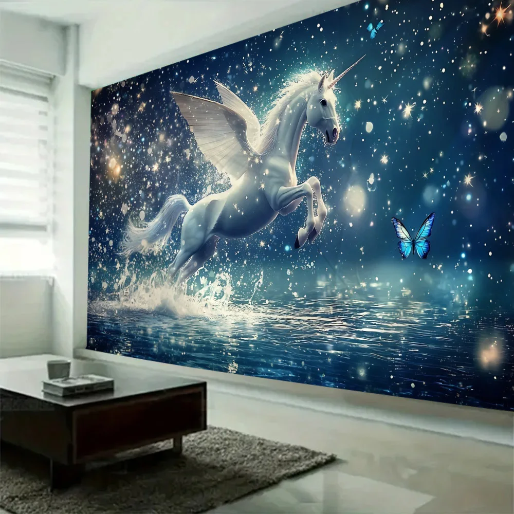 Heiliges Einhorn Wandteppich Wandbehang Stoff Bohemian Hippie Fantasy Szene Wanddekoration Kawaii Zimmer Kunst Dekoration Decke