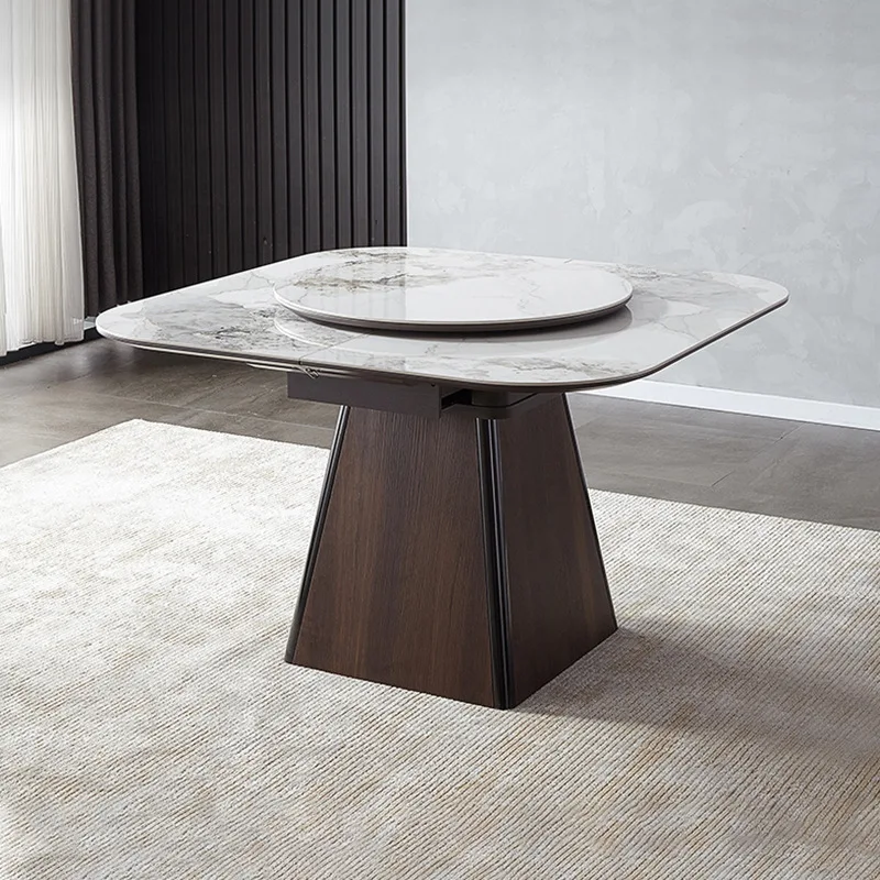 Rock slab dining table and chair combination, living room home multi-functional round table retractable folding light luxury