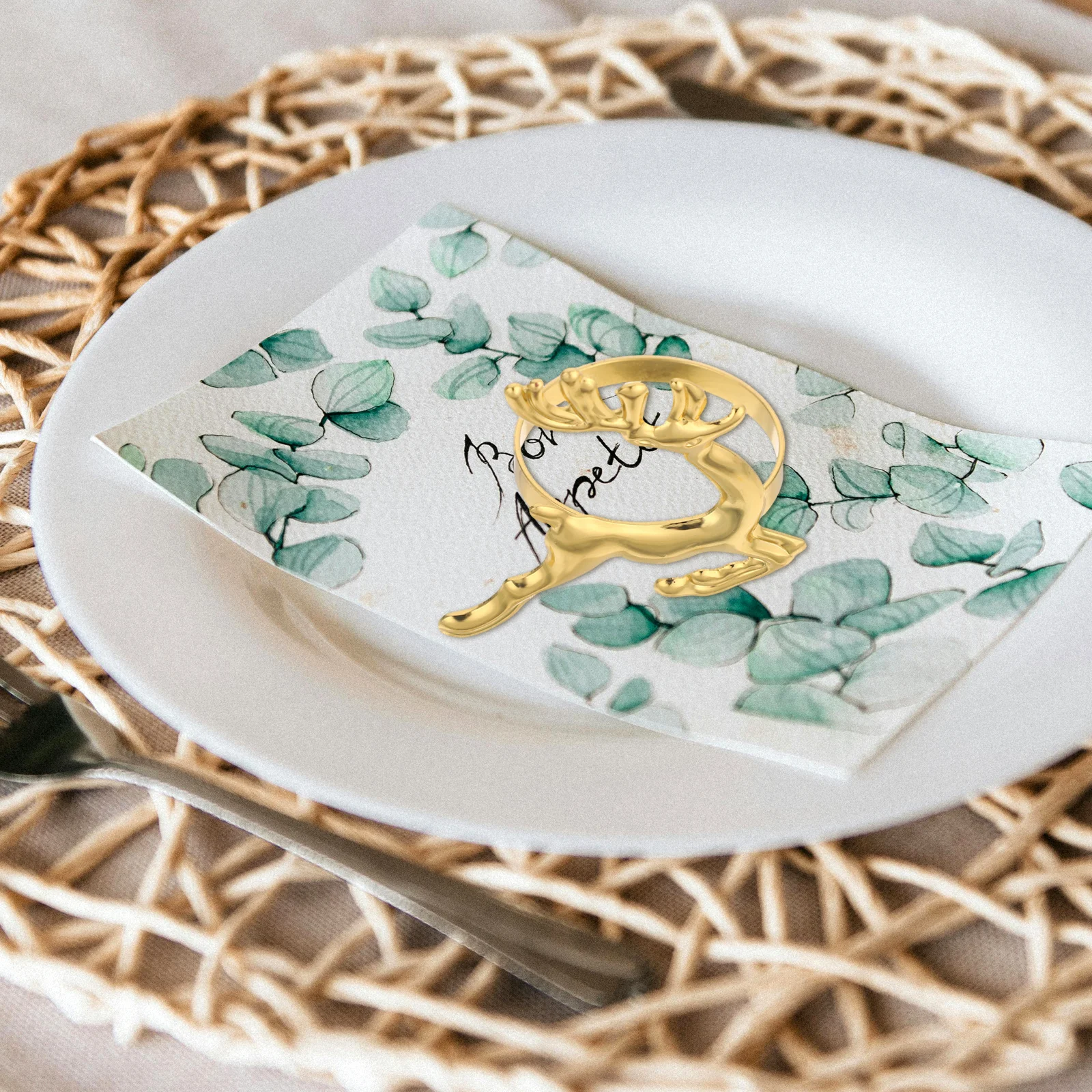 

6Pcs Christmas Elk Napkin Rings Metal Reindeer Buckle for Festive Table Setting Holiday Party Dinner Decor Reindeer Napkin Rings