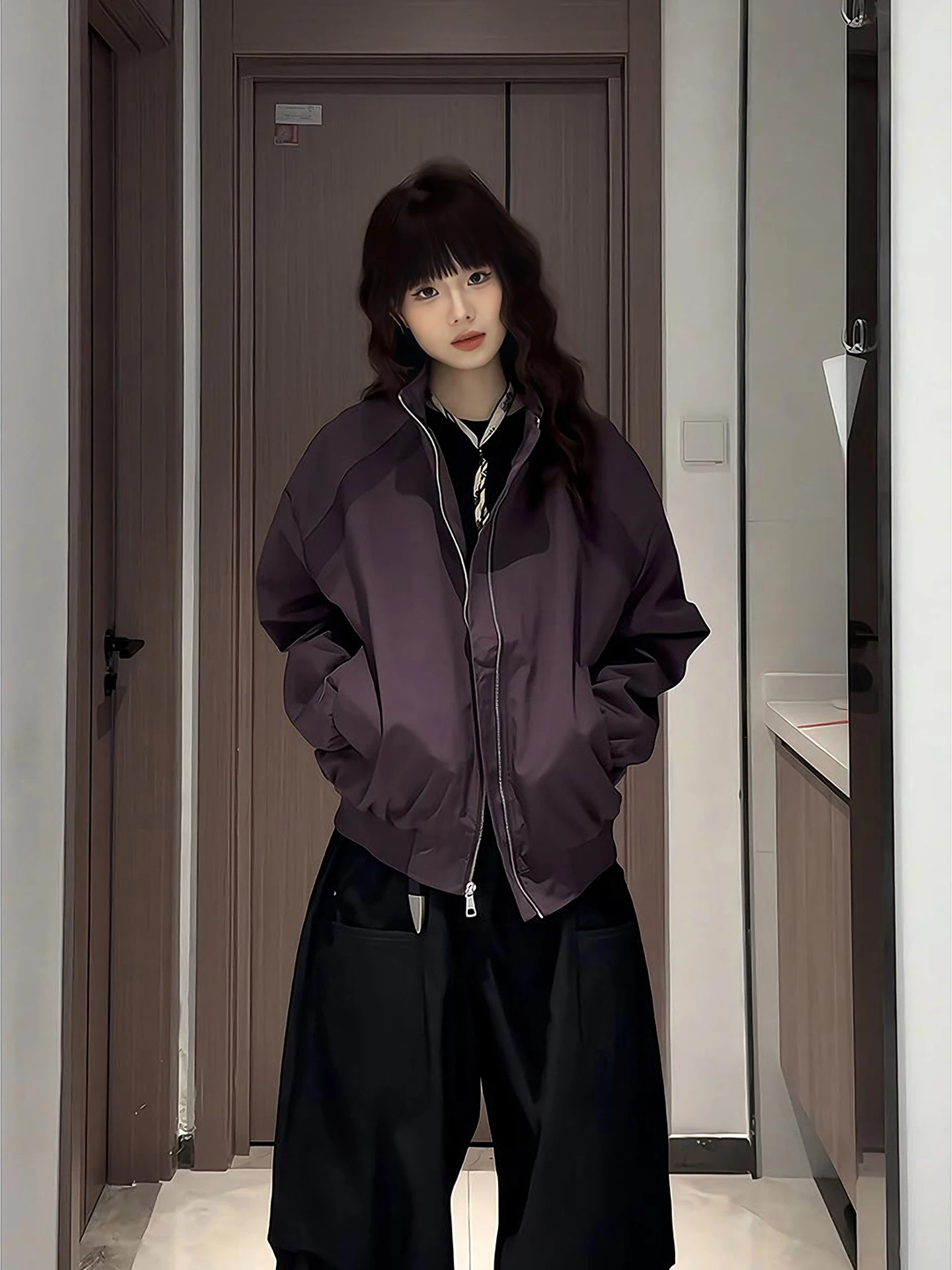 

Фиолетовая деконструированная бейсбольная куртка-пэчворк для мужчин, весна-осень, в американском стиле, премиум-класса, с воротником-стойкой, спортивная.