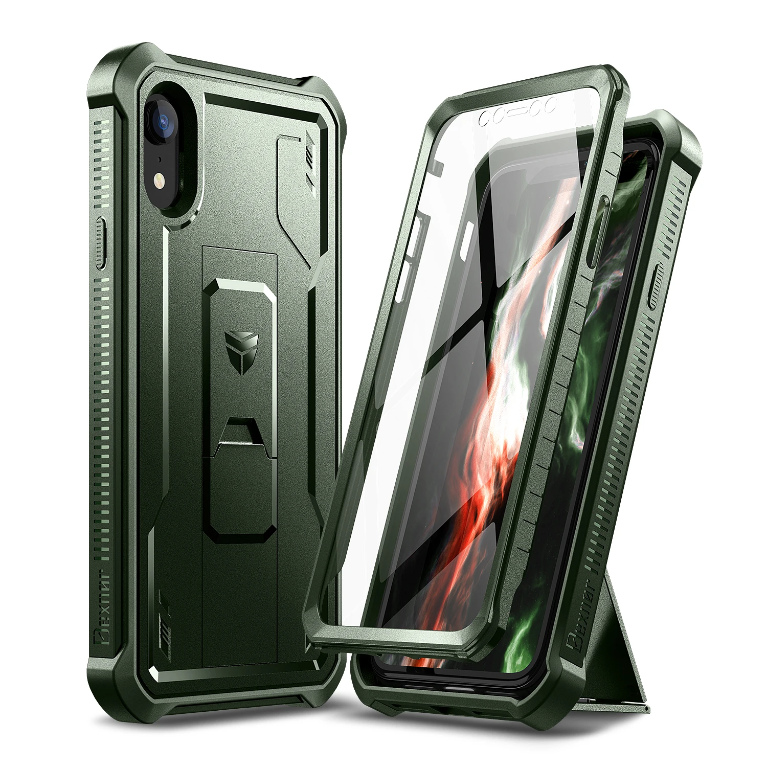 Dexnor For iPhone XR Case 6.1inch Full-Body Bumper Military Grade Armor Shockproof Cover Kickstand with Built-inScreen Protector