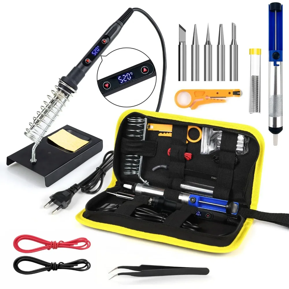 

Комплект цифрового паяльника мощностью 80 Вт: регулируемая температура (220 В) с ЖК-дисплеем, керамическим нагревом, флюсом и 5 жалами для точной сварки