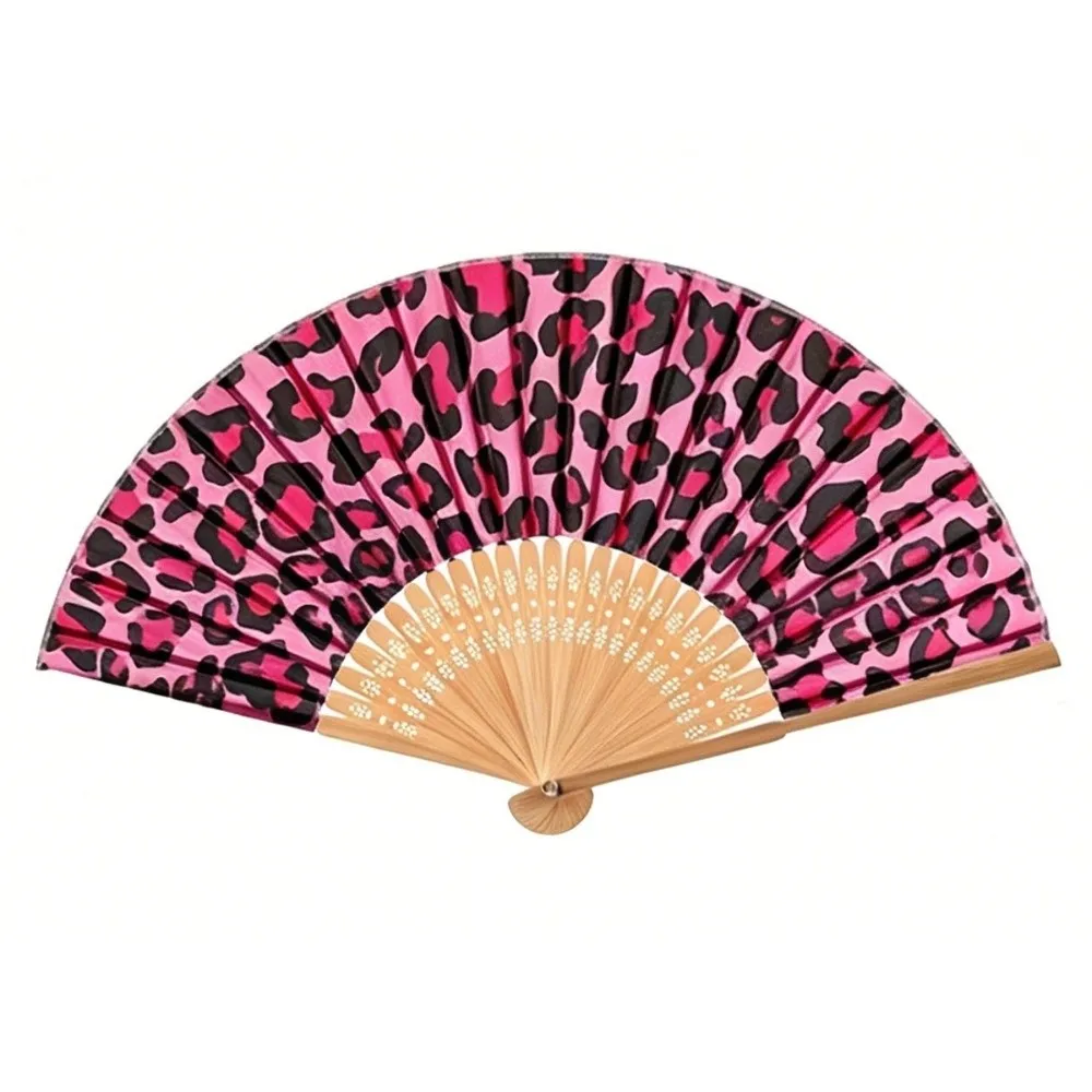 Stylish Leopard Leopard Print Folding Fan Bamboo Frame Lightweight Portable Vintage Handheld Fan Foldable Dance Hand Fan
