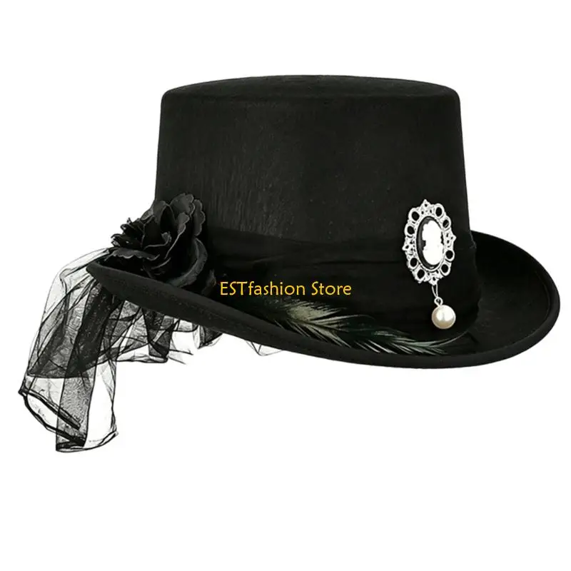 Y5GC Eye Catching Gothic Lace Hat Lightweight Headwear Cosplay Accessory for Women
