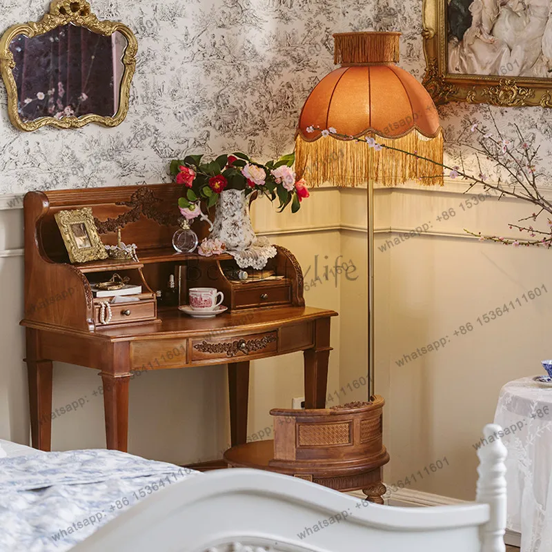 French retro solid wood dresser antique bedroom carved makeup table