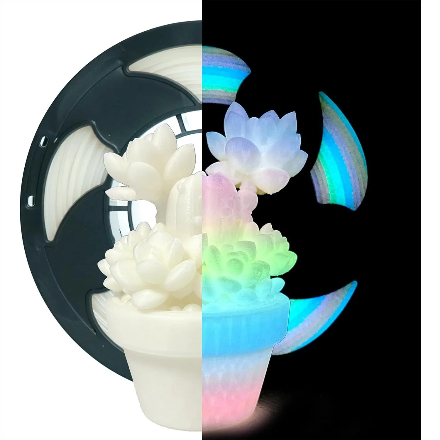 

Glow in the Dark Rainbow PLA Filament 1.75mm, Luminous 3D Printer Filament, 0.25kg Small Spool for FDM Printers