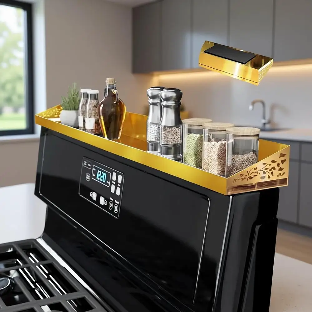 

30-Inch Magnetic Stove Shelf - Brushed Steel Rack & Seasoning Organizer - Kitchen Storage Above Stove